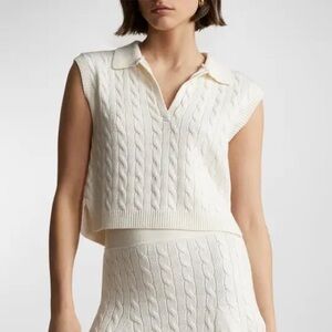 Ralph Lauren Cropped Silk Blend Cable Polo Sweater